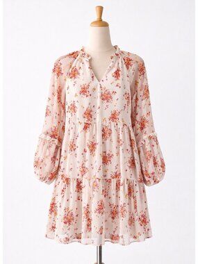 Vince Camuto White Floral Long Sleeve Dress XS